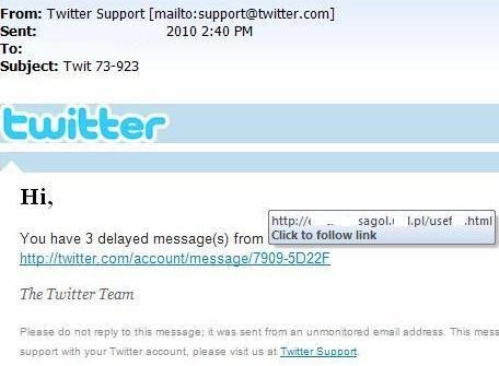 twitter support faks spam message phishing link