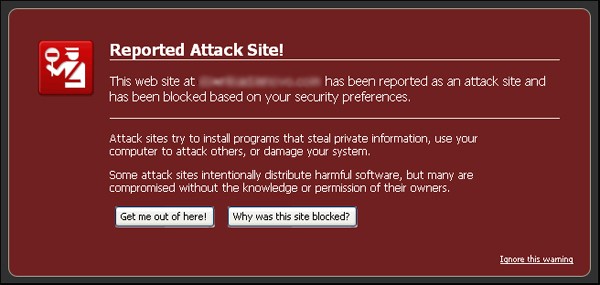 real web browser warning message of malicious site