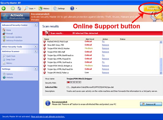security master av online support button