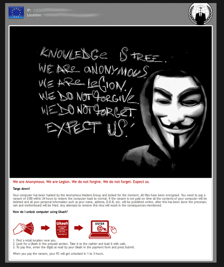 Anonymous Virus (Ransomware) screenshot
