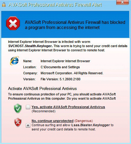 AVASoft Professional Antivirus Firewall Fake Alert screenshot