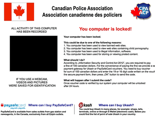 'Canadian Police Association' Ransomware (Virus) screenshot