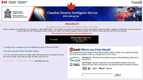 Canadian Security Intelligence Service (CSIS) Pop-up... screenshot