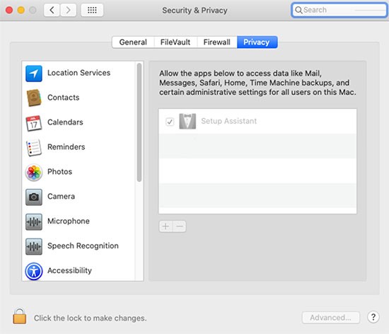 security and privacy setup mac