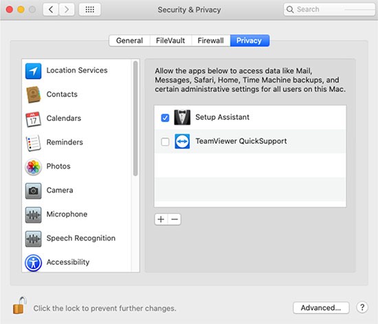 security and privacy setup mac