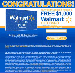 $1000 Walmart Gift Card Winner Fake Pop-Up screenshot