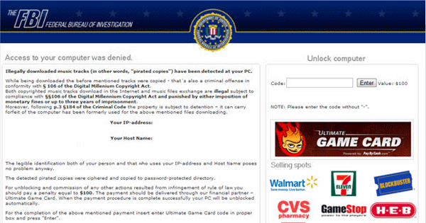 FBI Ultimate Game Card Virus screenshot