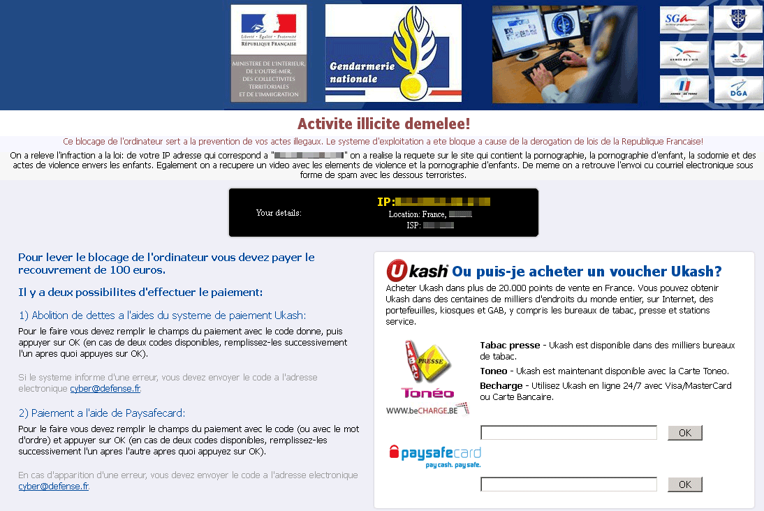 Gendarmerie Nationale Ransomware screenshot