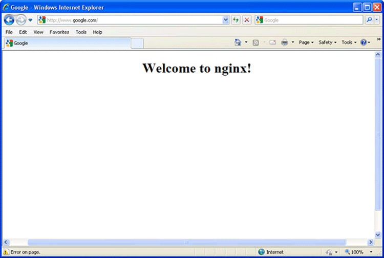 Nginx error (Welcome to nginx!) screenshot