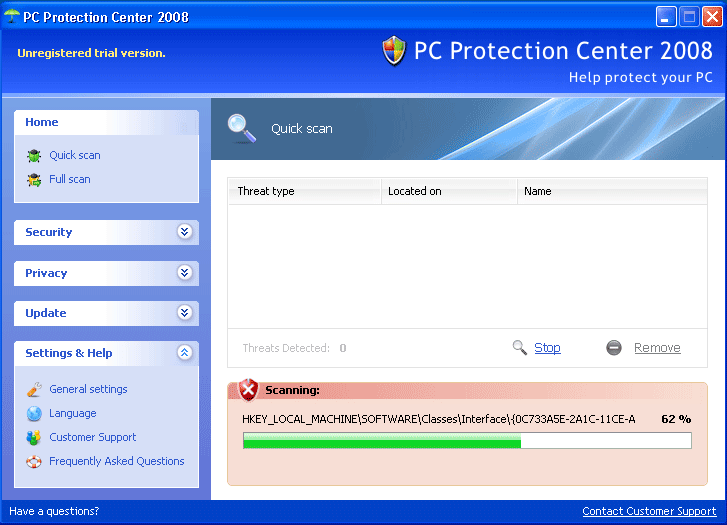 PC Protection Center 2008 captura de tela