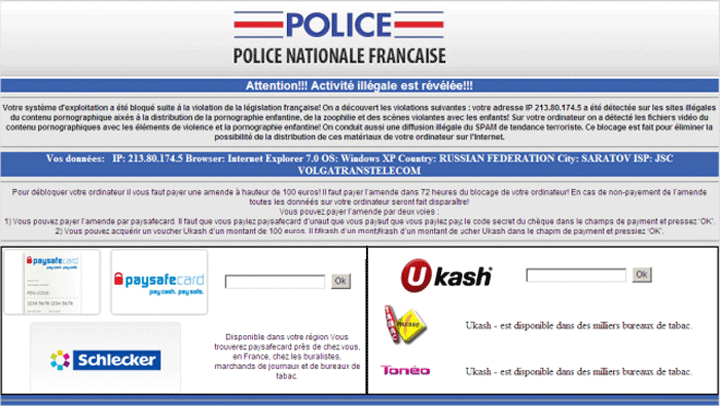 'Police Nationale Francaise' Ransomware screenshot