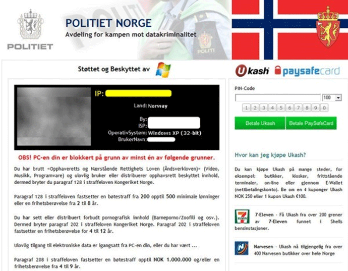 Politiet Norge Ukash Virus (Ransomware) screenshot