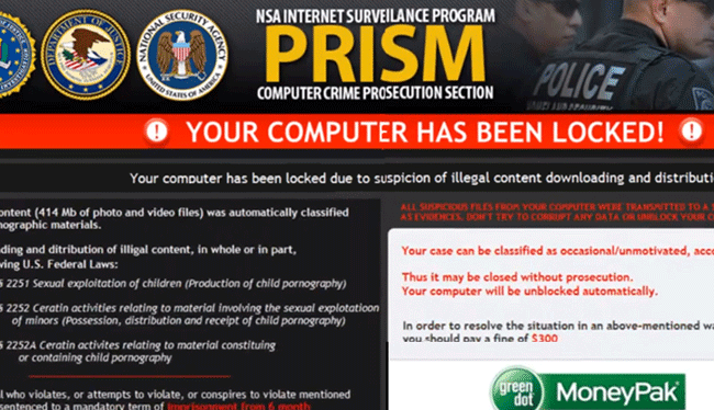 PRISM 'Your Computer Has Been Locked!' Ransomware screenshot