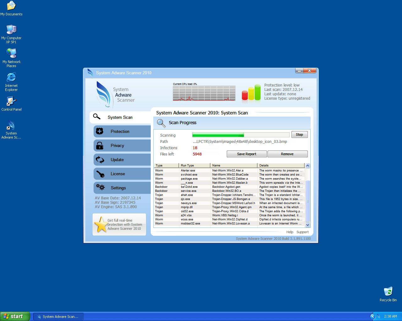 System Adware Scanner 2010 captura de tela