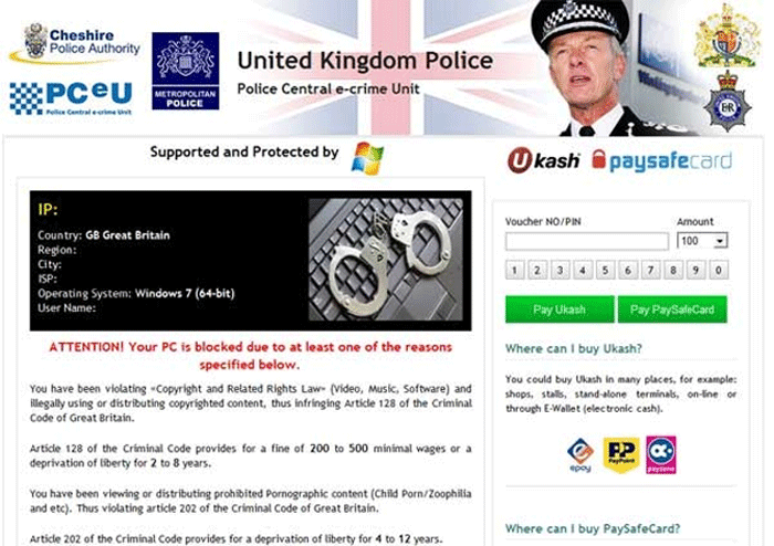 United Kingdom Police Ukash Virus screenshot