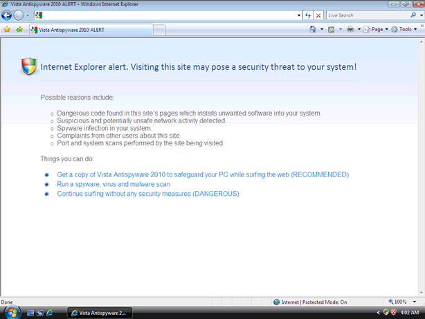 Vista Antispyware 2010 captura de pantalla