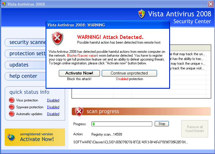 Vista Antivirus 2008 Removal Report