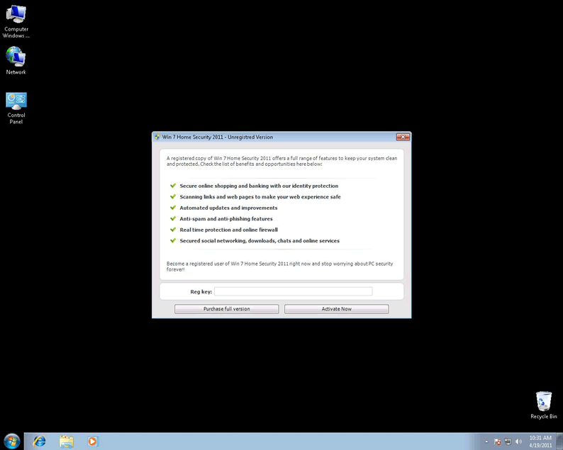 Win 7 Home Security 2011 captura de tela