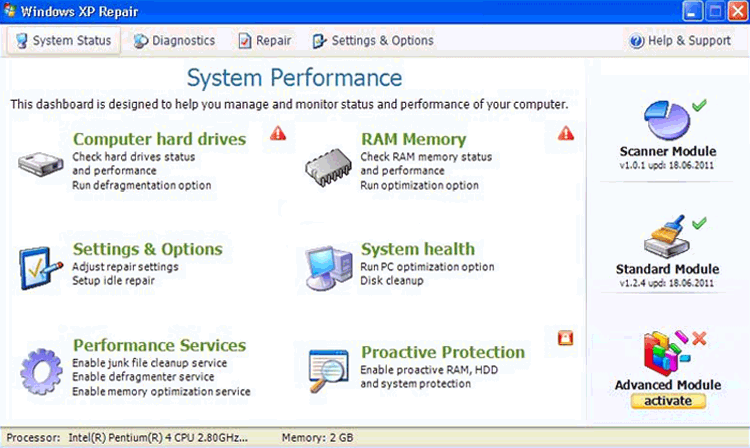 Windows XP System Repair screenshot