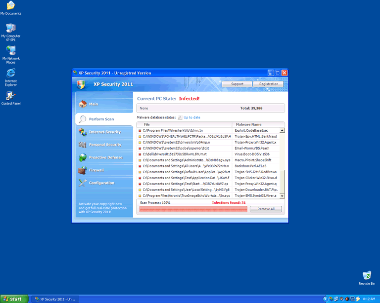 XP Security 2011 captura de pantalla