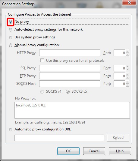 Configurações de Proxy do Firefox