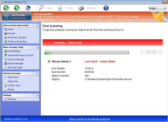 Windows AntiVirus Suite captura de tela