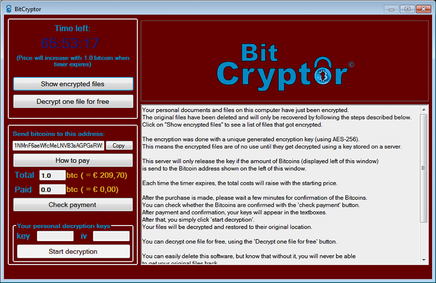 BitCryptor Ransomware screenshot
