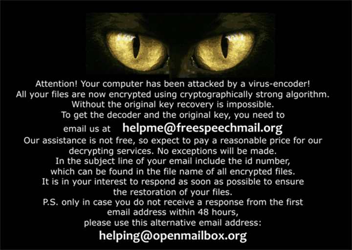 'Helpme@freespeechmail.org' Ransomware screenshot