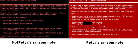 petya and notpetya ransomware notes differences images