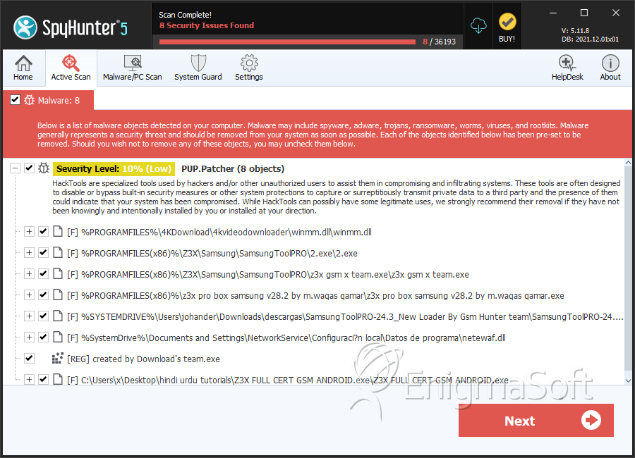 HackToolWin32/Patcher Removal Report