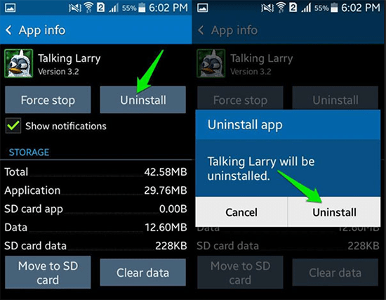 uninstall android app