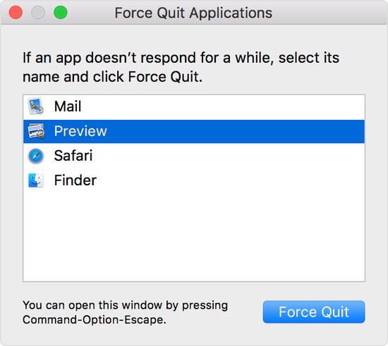 Forçar ou fechar o MacOS de aplicativos