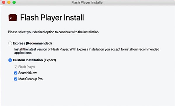 cerca pop-up di falsi flash player marchese