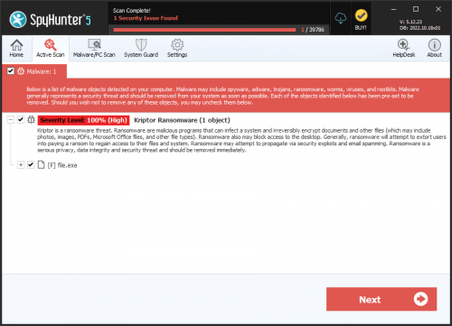 Kriptor ransomware screenshot