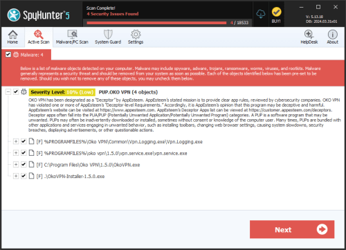PUP.OKO VPN screenshot