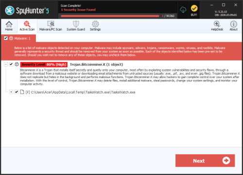 Trojan.Bitcoinminer.K screenshot